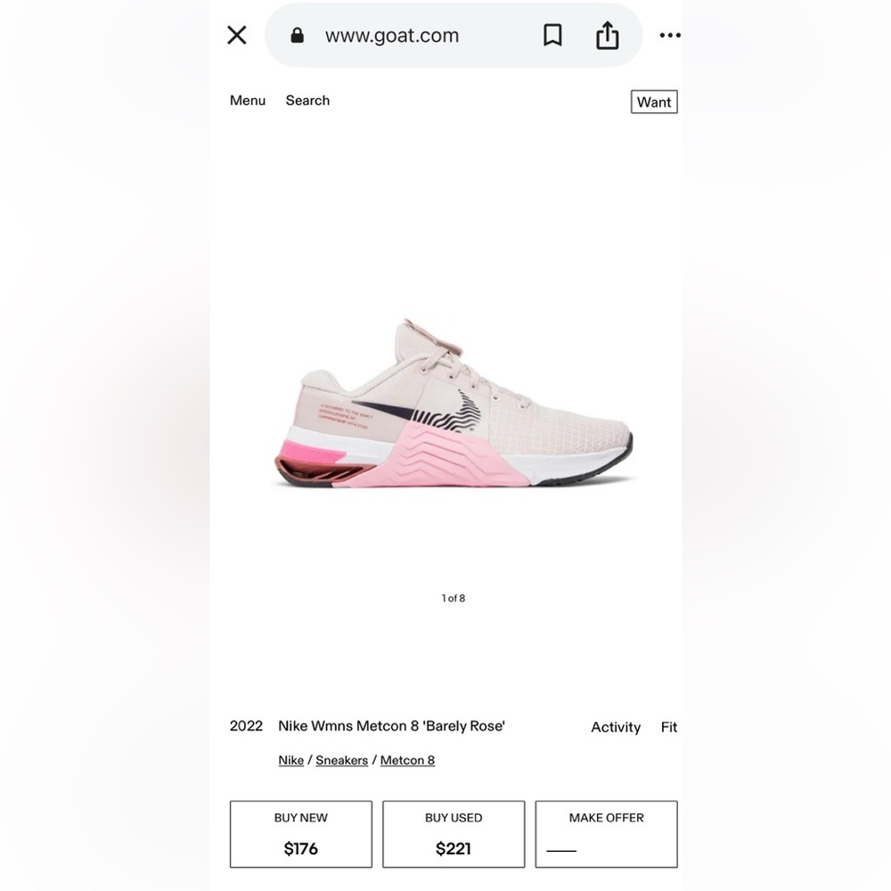 New Nike Metcon 8 in Barely Rose